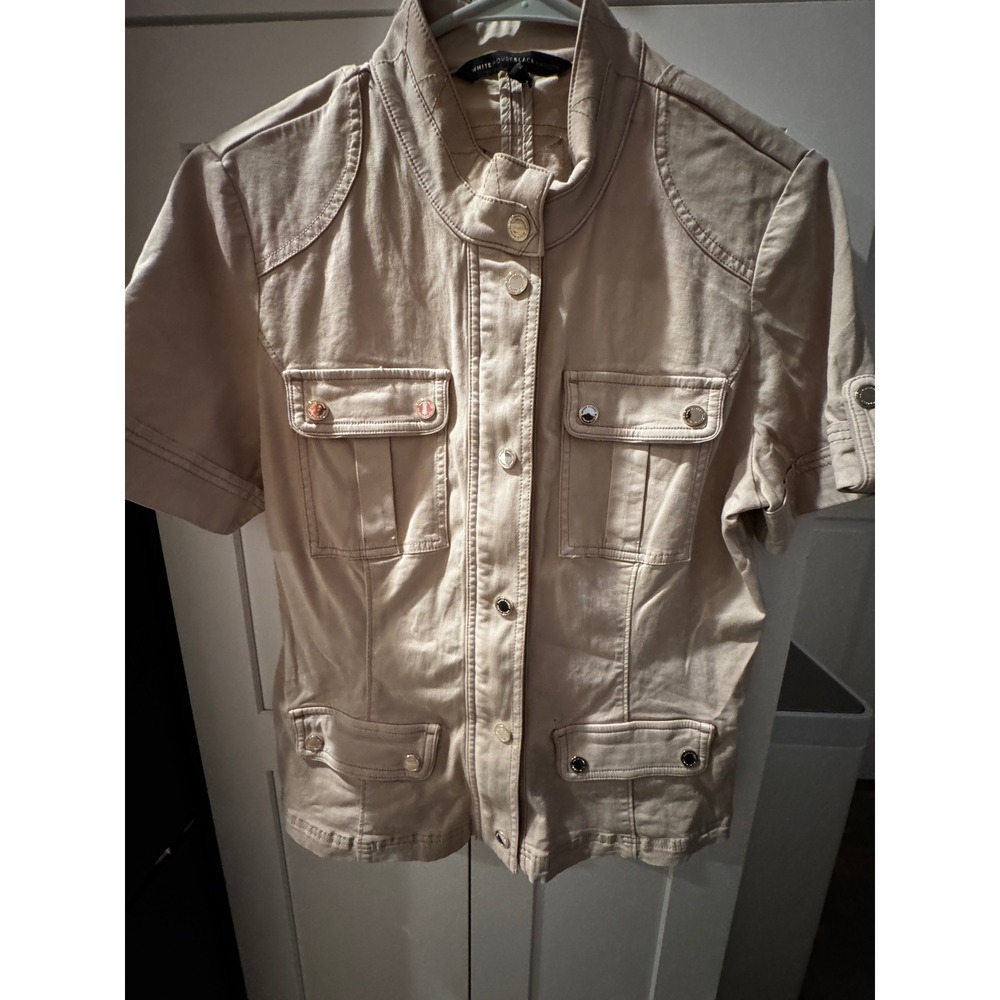 WHITE HOUSE BLACK MARKET Short Sleeve Utility Jacket Sand Beige‎ Size 14